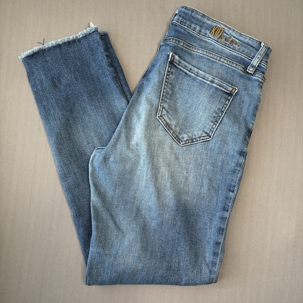 KUT From The Kloth Straight Leg Jeans Womens Size 10 Raw Hem Blue Medium Wash
